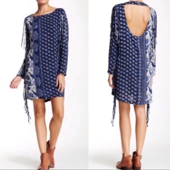 Anthropologie Sea Gypsies Roxanna Peacock Fringe Mini Dress Sz S - Picture 3 of 13